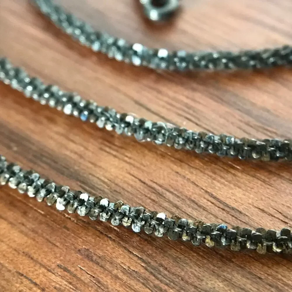 Black Rhodium Plate 925 Italy Twisted Rock Sparkle Rope Chain Necklace 20